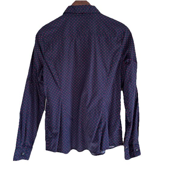 Tommy Hilfiger Women's Blue Polka Dot Roll-Tab Sleeve Button Down Shirt Large - Picture 3 of 11